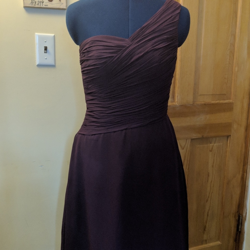 Azazie Grape Tea-Length Bridesmaids Dress w/ Shawl